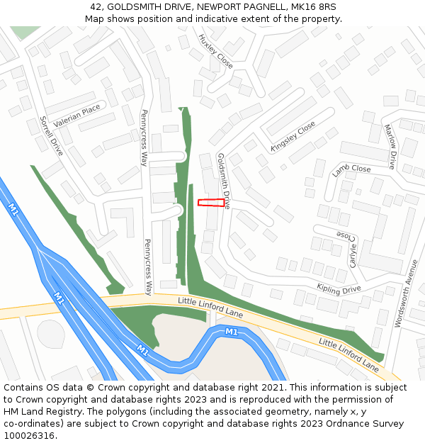 42, GOLDSMITH DRIVE, NEWPORT PAGNELL, MK16 8RS: Location map and indicative extent of plot