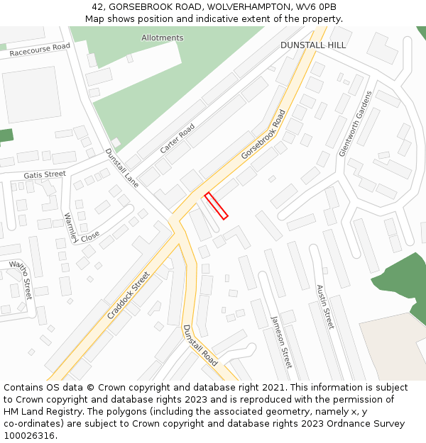 42, GORSEBROOK ROAD, WOLVERHAMPTON, WV6 0PB: Location map and indicative extent of plot