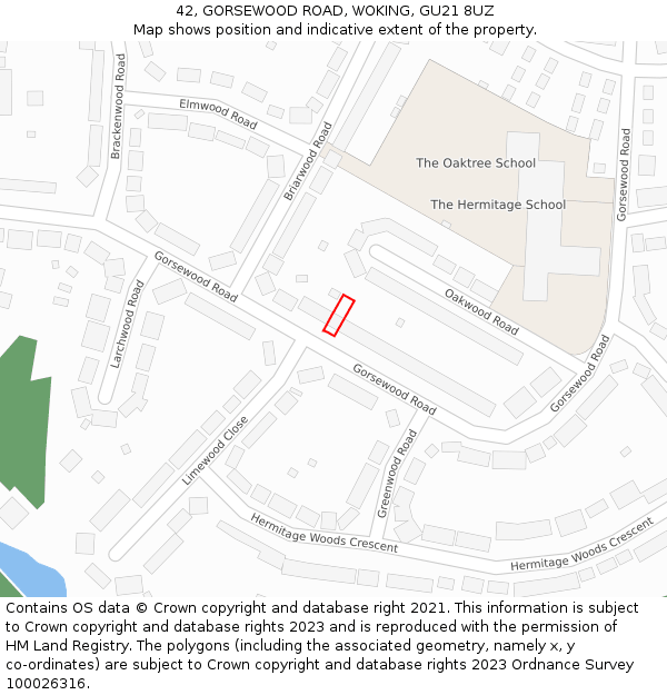 42, GORSEWOOD ROAD, WOKING, GU21 8UZ: Location map and indicative extent of plot