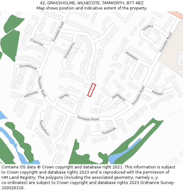 42, GRASSHOLME, WILNECOTE, TAMWORTH, B77 4BZ: Location map and indicative extent of plot