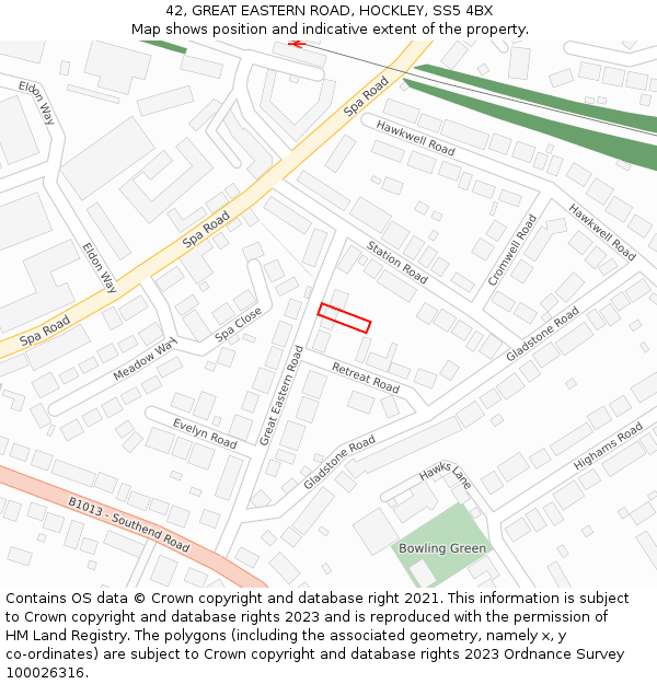 42, GREAT EASTERN ROAD, HOCKLEY, SS5 4BX: Location map and indicative extent of plot