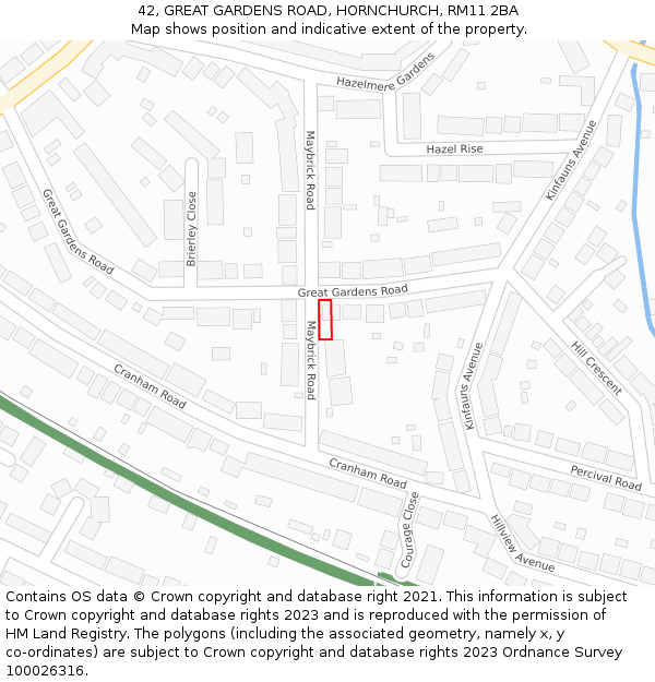 42, GREAT GARDENS ROAD, HORNCHURCH, RM11 2BA: Location map and indicative extent of plot