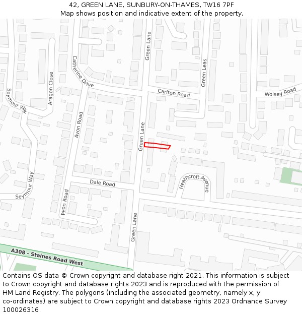 42, GREEN LANE, SUNBURY-ON-THAMES, TW16 7PF: Location map and indicative extent of plot