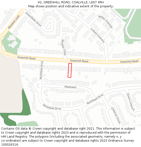 42, GREENHILL ROAD, COALVILLE, LE67 4RH: Location map and indicative extent of plot