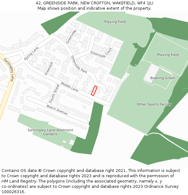 42, GREENSIDE PARK, NEW CROFTON, WAKEFIELD, WF4 1JU: Location map and indicative extent of plot