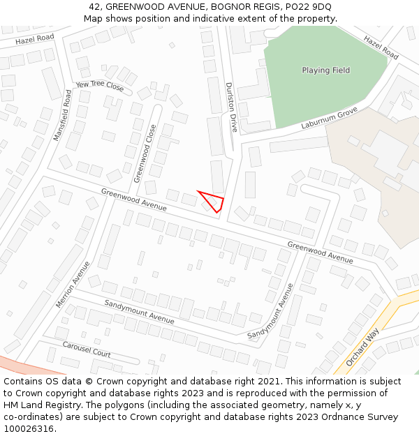 42, GREENWOOD AVENUE, BOGNOR REGIS, PO22 9DQ: Location map and indicative extent of plot