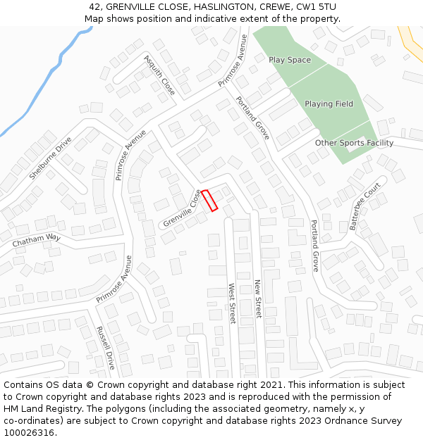 42, GRENVILLE CLOSE, HASLINGTON, CREWE, CW1 5TU: Location map and indicative extent of plot