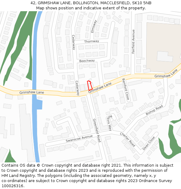 42, GRIMSHAW LANE, BOLLINGTON, MACCLESFIELD, SK10 5NB: Location map and indicative extent of plot