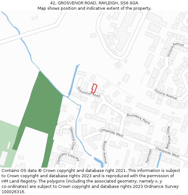 42, GROSVENOR ROAD, RAYLEIGH, SS6 9GA: Location map and indicative extent of plot