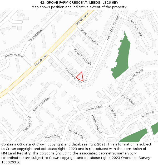 42, GROVE FARM CRESCENT, LEEDS, LS16 6BY: Location map and indicative extent of plot