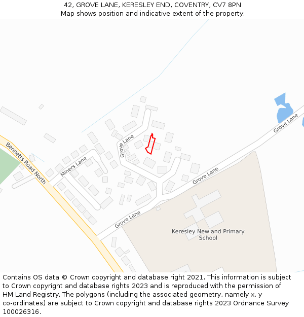 42, GROVE LANE, KERESLEY END, COVENTRY, CV7 8PN: Location map and indicative extent of plot