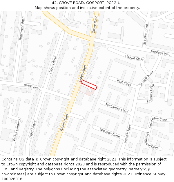 42, GROVE ROAD, GOSPORT, PO12 4JL: Location map and indicative extent of plot