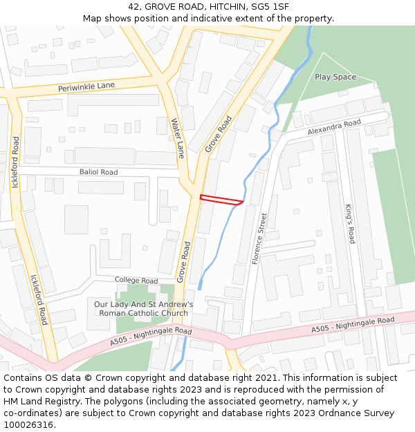 42, GROVE ROAD, HITCHIN, SG5 1SF: Location map and indicative extent of plot