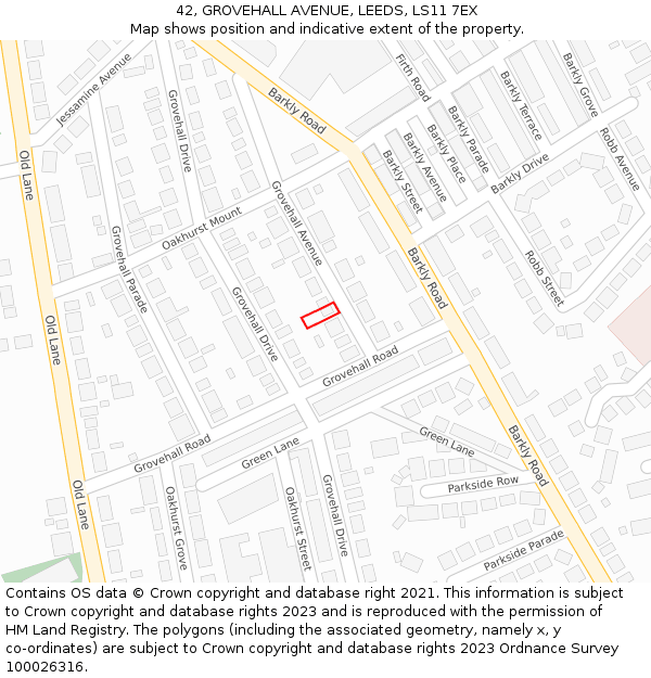 42, GROVEHALL AVENUE, LEEDS, LS11 7EX: Location map and indicative extent of plot