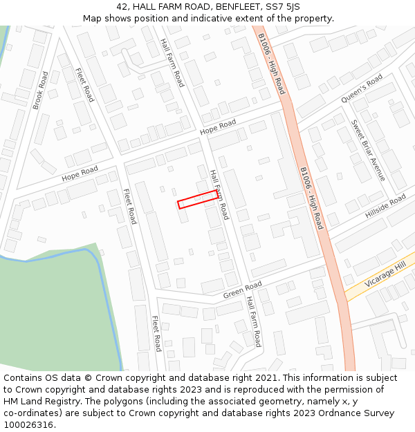 42, HALL FARM ROAD, BENFLEET, SS7 5JS: Location map and indicative extent of plot