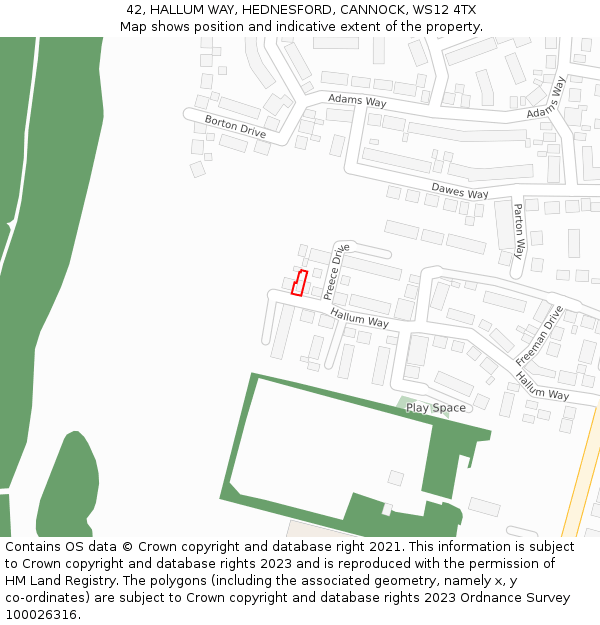 42, HALLUM WAY, HEDNESFORD, CANNOCK, WS12 4TX: Location map and indicative extent of plot