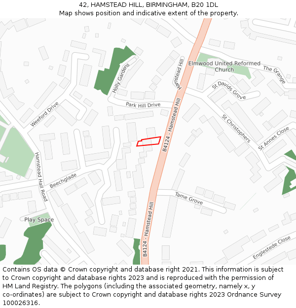 42, HAMSTEAD HILL, BIRMINGHAM, B20 1DL: Location map and indicative extent of plot