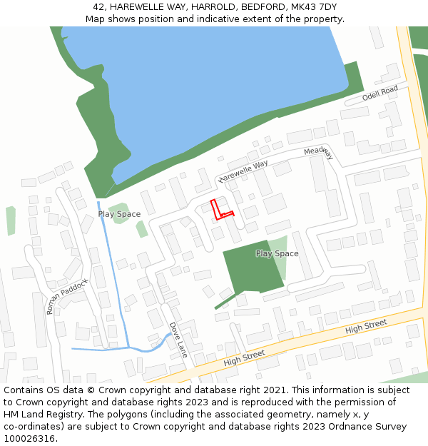 42, HAREWELLE WAY, HARROLD, BEDFORD, MK43 7DY: Location map and indicative extent of plot