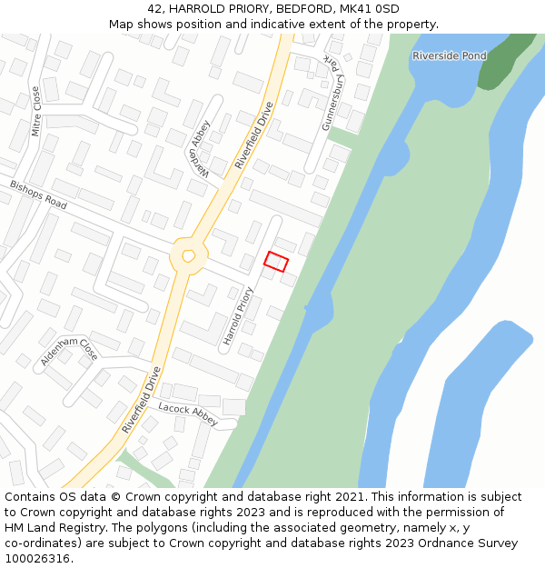 42, HARROLD PRIORY, BEDFORD, MK41 0SD: Location map and indicative extent of plot