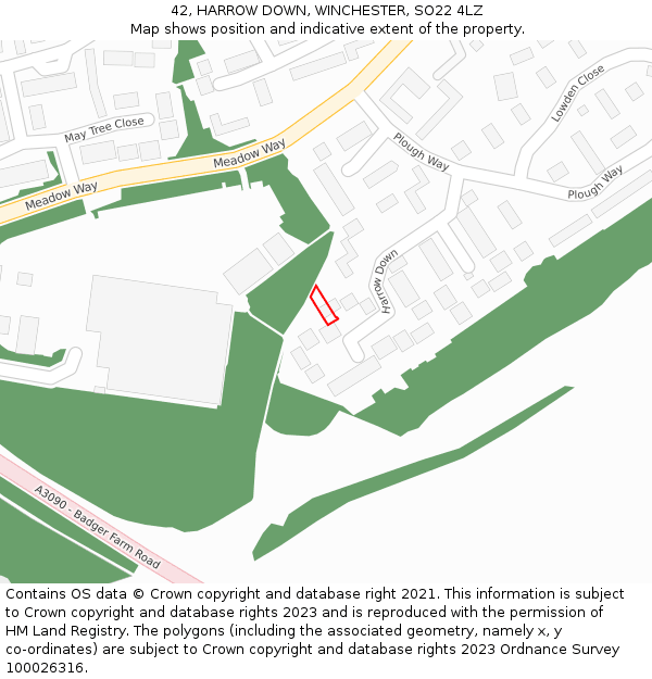 42, HARROW DOWN, WINCHESTER, SO22 4LZ: Location map and indicative extent of plot