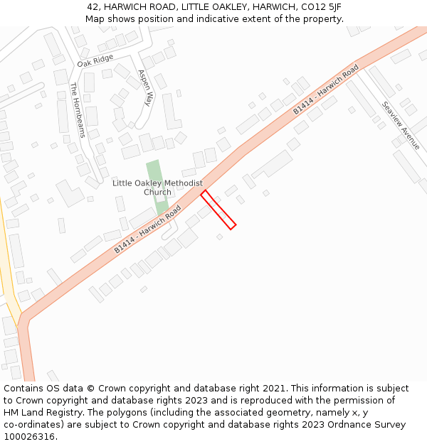 42, HARWICH ROAD, LITTLE OAKLEY, HARWICH, CO12 5JF: Location map and indicative extent of plot