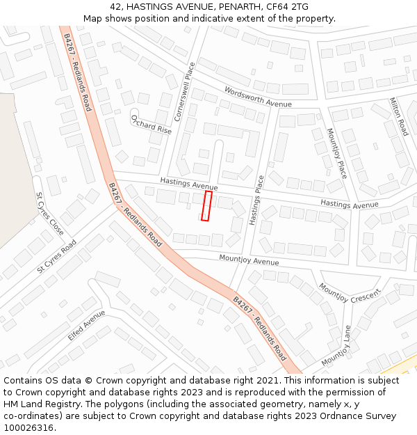 42, HASTINGS AVENUE, PENARTH, CF64 2TG: Location map and indicative extent of plot