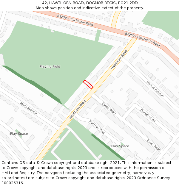 42, HAWTHORN ROAD, BOGNOR REGIS, PO21 2DD: Location map and indicative extent of plot