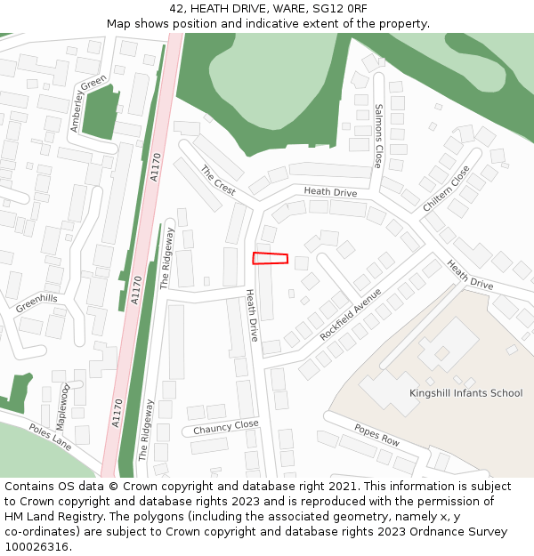 42, HEATH DRIVE, WARE, SG12 0RF: Location map and indicative extent of plot