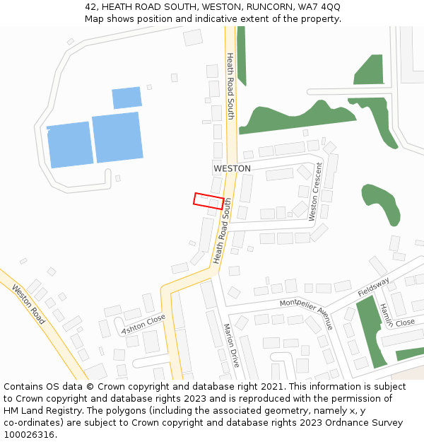 42, HEATH ROAD SOUTH, WESTON, RUNCORN, WA7 4QQ: Location map and indicative extent of plot