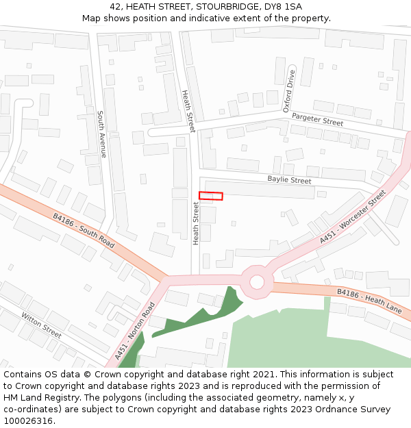 42, HEATH STREET, STOURBRIDGE, DY8 1SA: Location map and indicative extent of plot