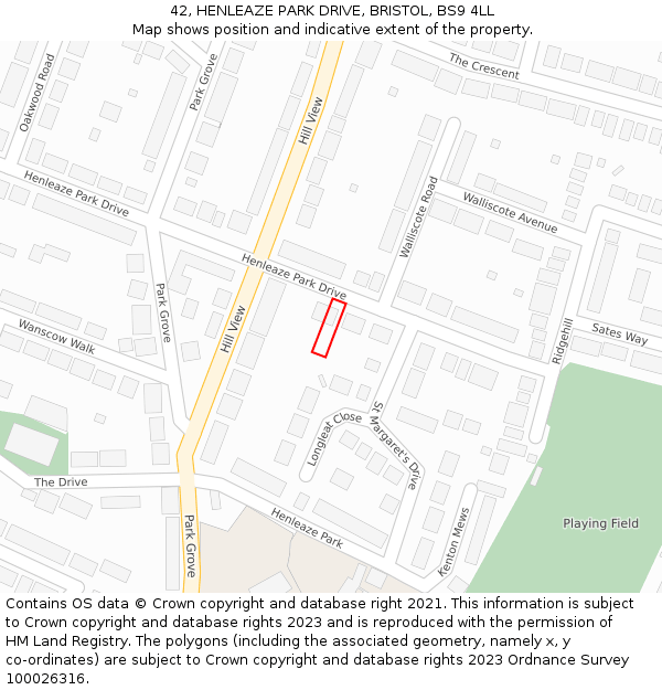 42, HENLEAZE PARK DRIVE, BRISTOL, BS9 4LL: Location map and indicative extent of plot