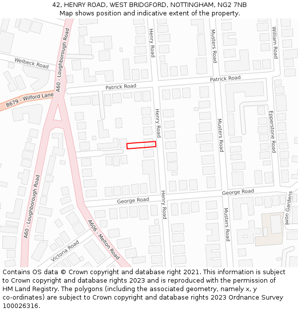 42, HENRY ROAD, WEST BRIDGFORD, NOTTINGHAM, NG2 7NB: Location map and indicative extent of plot