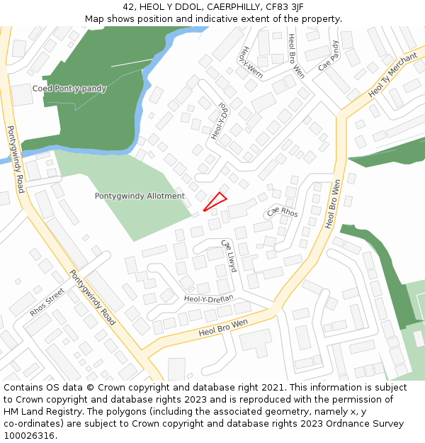 42, HEOL Y DDOL, CAERPHILLY, CF83 3JF: Location map and indicative extent of plot