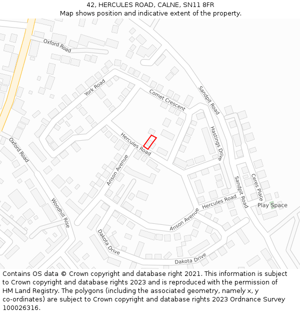 42, HERCULES ROAD, CALNE, SN11 8FR: Location map and indicative extent of plot