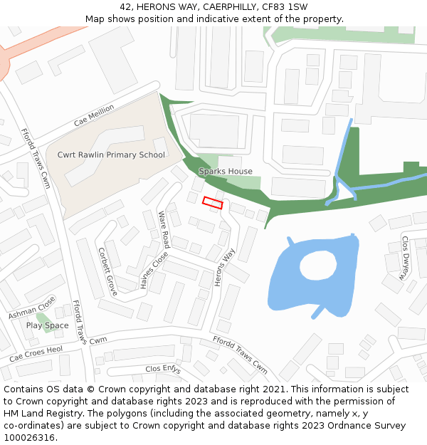 42, HERONS WAY, CAERPHILLY, CF83 1SW: Location map and indicative extent of plot