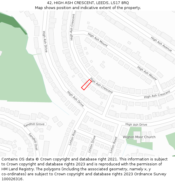 42, HIGH ASH CRESCENT, LEEDS, LS17 8RQ: Location map and indicative extent of plot