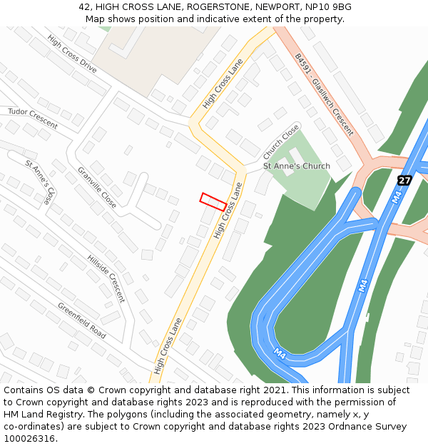 42, HIGH CROSS LANE, ROGERSTONE, NEWPORT, NP10 9BG: Location map and indicative extent of plot