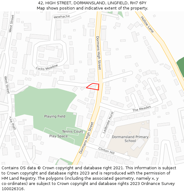 42, HIGH STREET, DORMANSLAND, LINGFIELD, RH7 6PY: Location map and indicative extent of plot