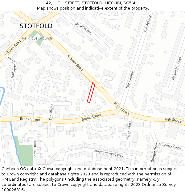 42, HIGH STREET, STOTFOLD, HITCHIN, SG5 4LL: Location map and indicative extent of plot