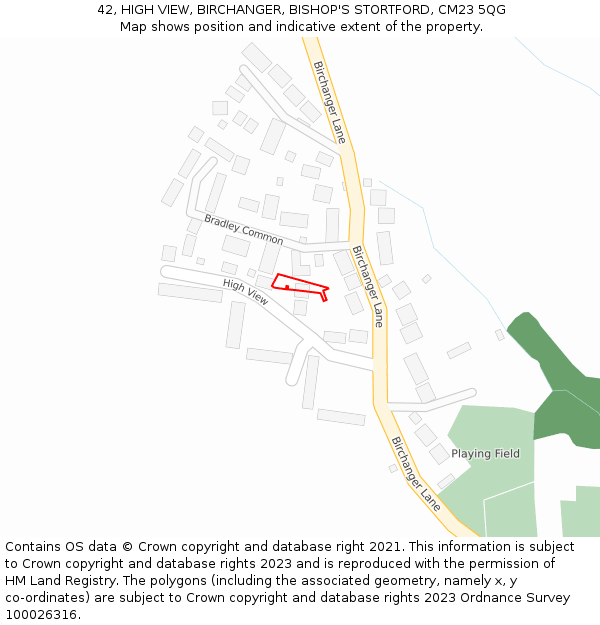 42, HIGH VIEW, BIRCHANGER, BISHOP'S STORTFORD, CM23 5QG: Location map and indicative extent of plot