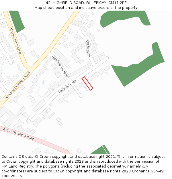 42, HIGHFIELD ROAD, BILLERICAY, CM11 2PE: Location map and indicative extent of plot