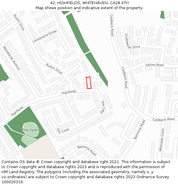 42, HIGHFIELDS, WHITEHAVEN, CA28 6TH: Location map and indicative extent of plot