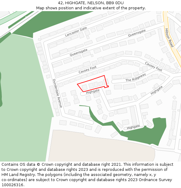 42, HIGHGATE, NELSON, BB9 0DU: Location map and indicative extent of plot