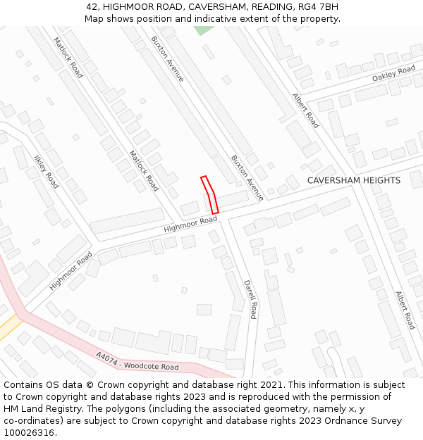 42, HIGHMOOR ROAD, CAVERSHAM, READING, RG4 7BH: Location map and indicative extent of plot