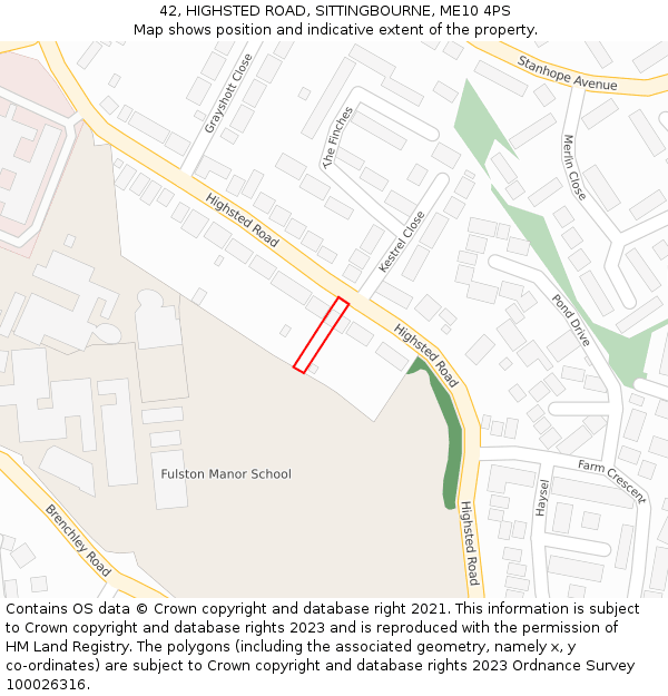 42, HIGHSTED ROAD, SITTINGBOURNE, ME10 4PS: Location map and indicative extent of plot