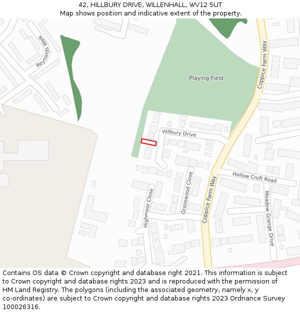 42, HILLBURY DRIVE, WILLENHALL, WV12 5UT: Location map and indicative extent of plot