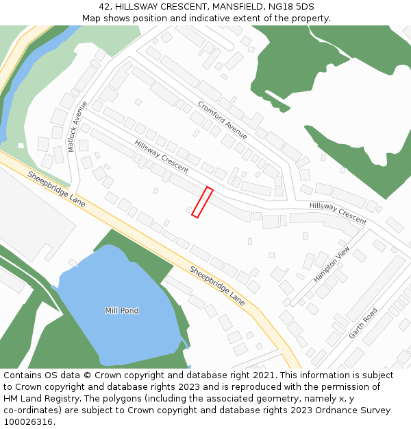 42, HILLSWAY CRESCENT, MANSFIELD, NG18 5DS: Location map and indicative extent of plot