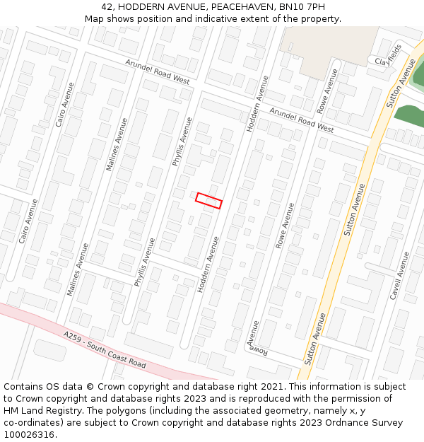 42, HODDERN AVENUE, PEACEHAVEN, BN10 7PH: Location map and indicative extent of plot