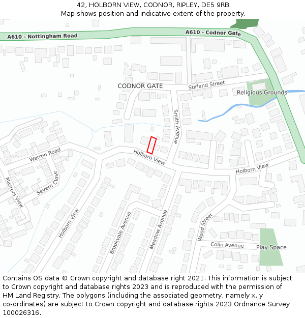 42, HOLBORN VIEW, CODNOR, RIPLEY, DE5 9RB: Location map and indicative extent of plot