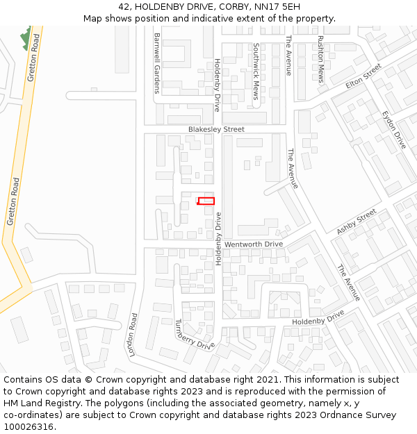 42, HOLDENBY DRIVE, CORBY, NN17 5EH: Location map and indicative extent of plot